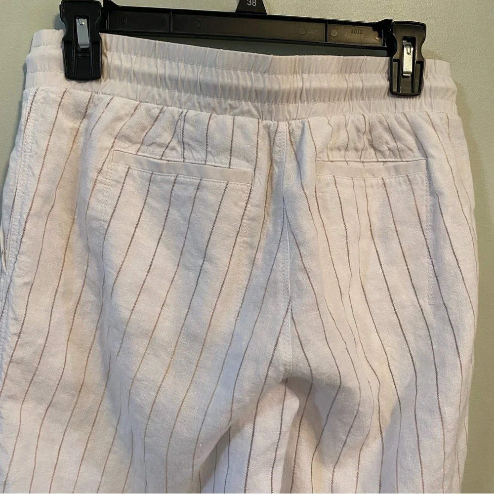 Athleta Linen striped white wide leg drawstring cropped  pant size 6